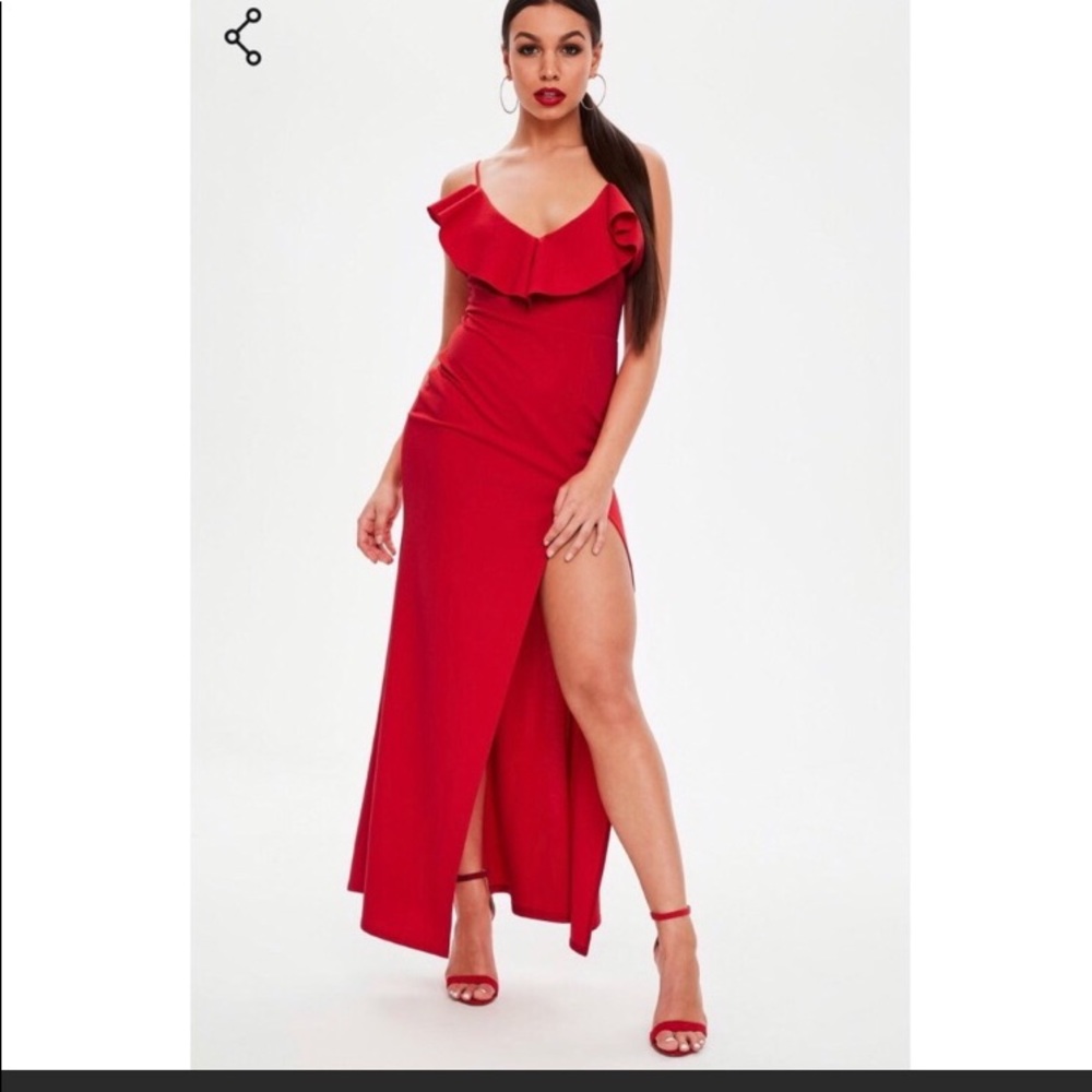 Red ruffle accent maxi dress